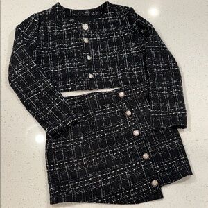 Stylish Black Tweed Women's Jacket & Skirt Set